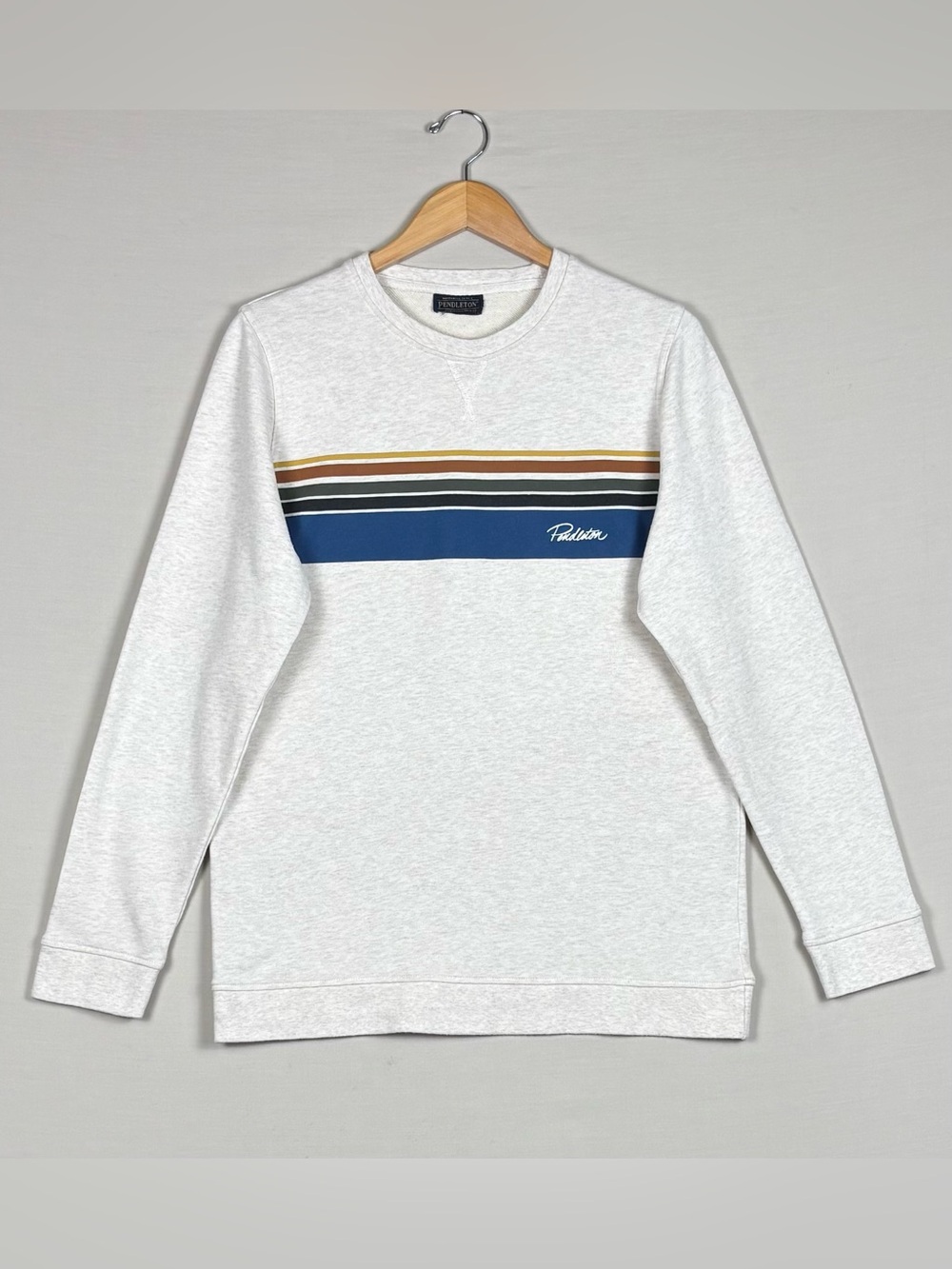 Pendleton Stripe Logo Crewneck Sweatshirt Oatmeal Pullover Unisex Medium